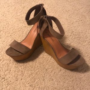 Faux Suede Tassle Wedges with Wood Platform